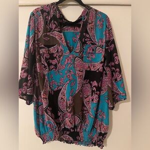Lane Bryant Teal and Pink Paisley Blouse